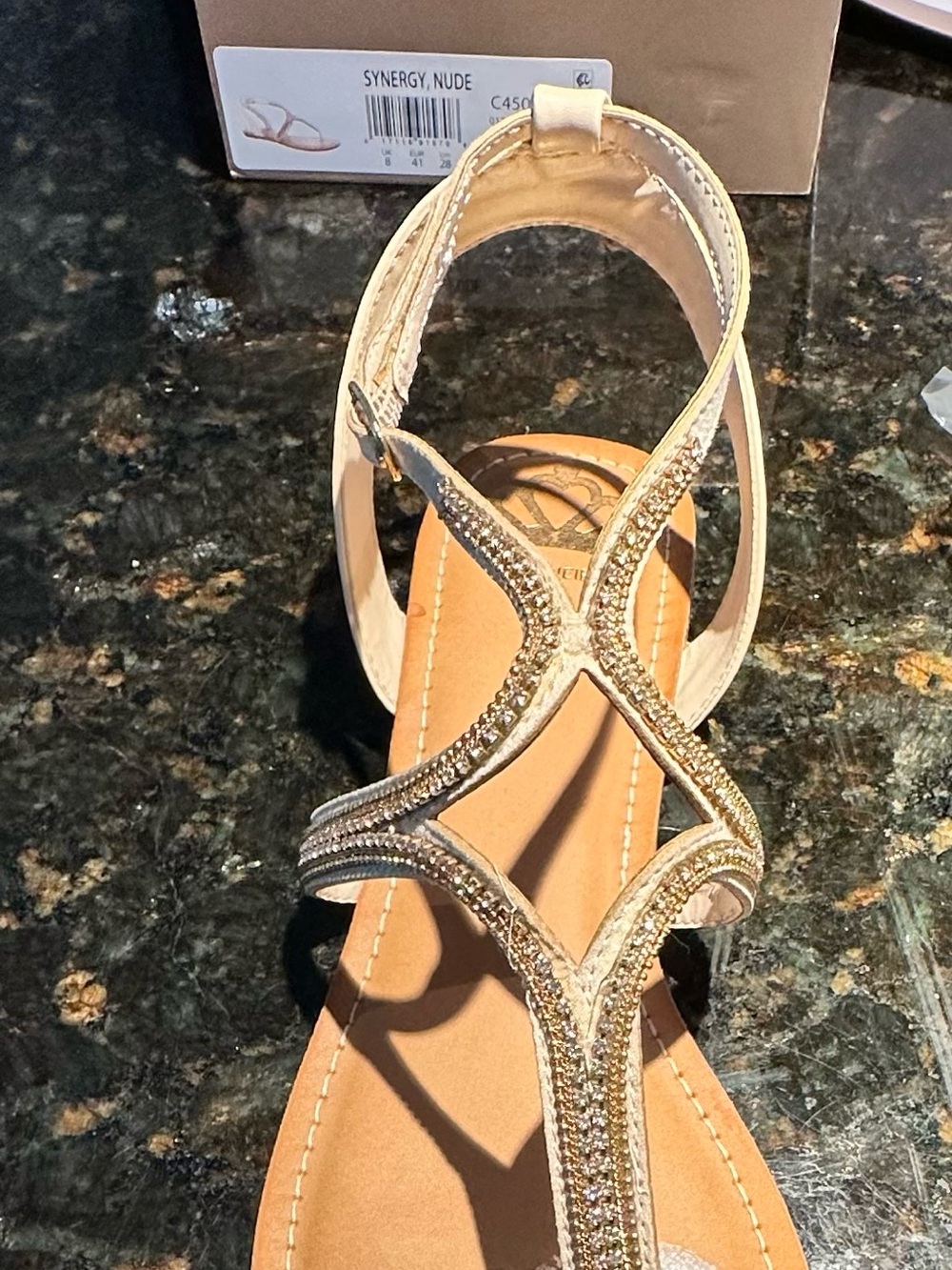 Fergalicious Nude Sandal with Rhinestones, Flat & Strappy; NIB, Sz 11M/EU 41 - Picture 3 of 9